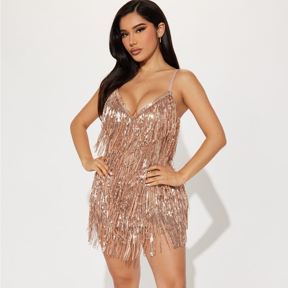 NWT Sequin Fringe Dress - Gold